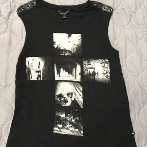 RR Sleeveless T shirt leather and grommet accents